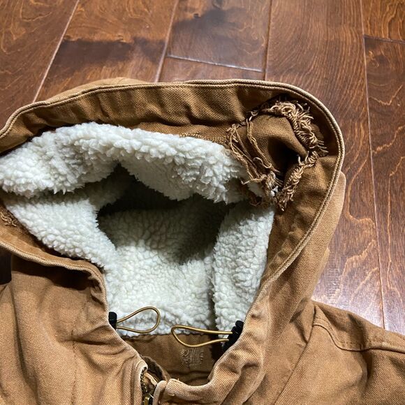 Lee Vintage 90s Workwear Full Zip Canvas Brown Sherpa Lined Trucker Jacket XXL - Picture 7 of 12